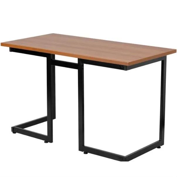 Modern Black Metal Frame Computer Desk with Cherry Wood Finish Top by HomePacific