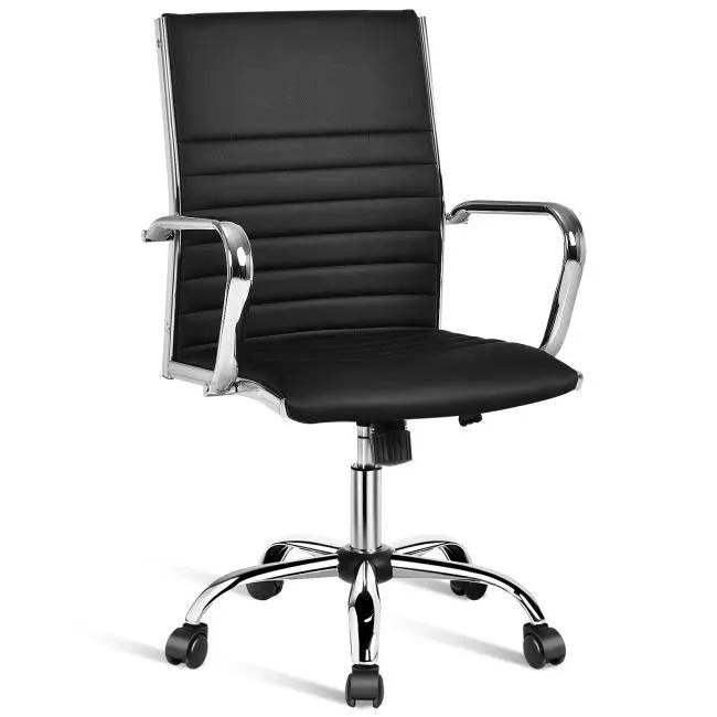 Black Faux Leather High Back Modern Classic Office Chair with Armrests by HomePacific