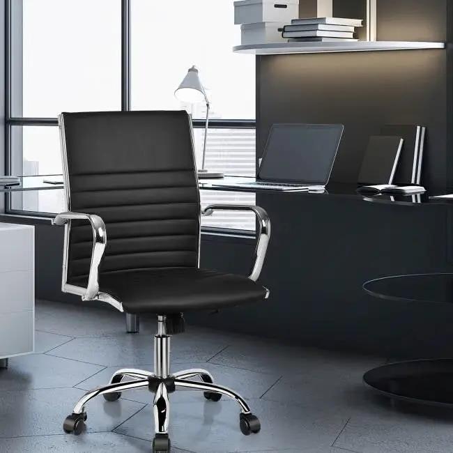 Black Faux Leather High Back Modern Classic Office Chair with Armrests by HomePacific