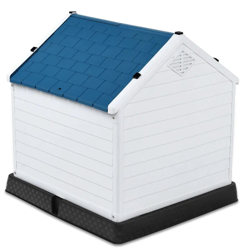 Medium size Dog House Outdoor White Blue Plastic with Elevated Floor by HomePacific