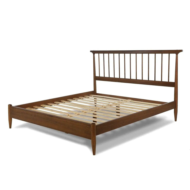 Queen Size Hardwood Mid Century Platform Bed Frame with Headboard in Walnut by HomePacific