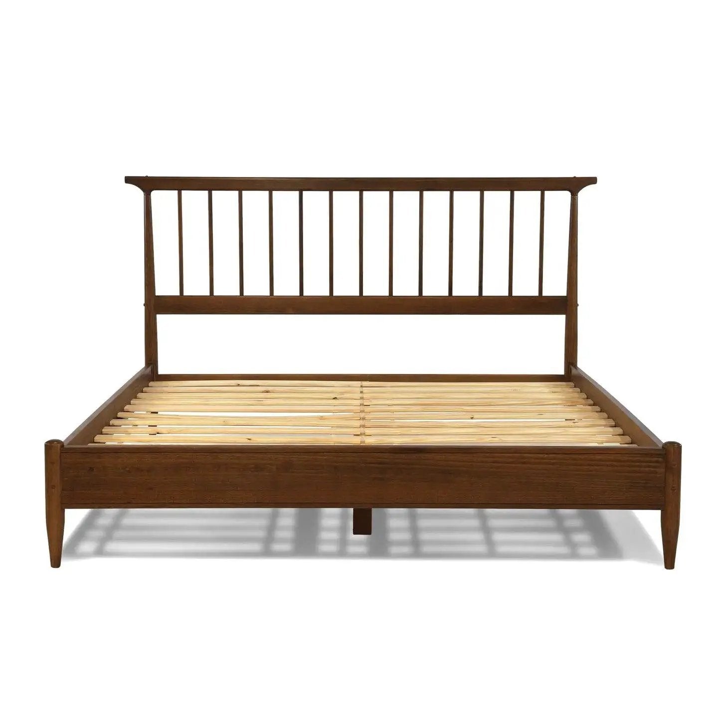 Queen Size Hardwood Mid Century Platform Bed Frame with Headboard in Walnut by HomePacific
