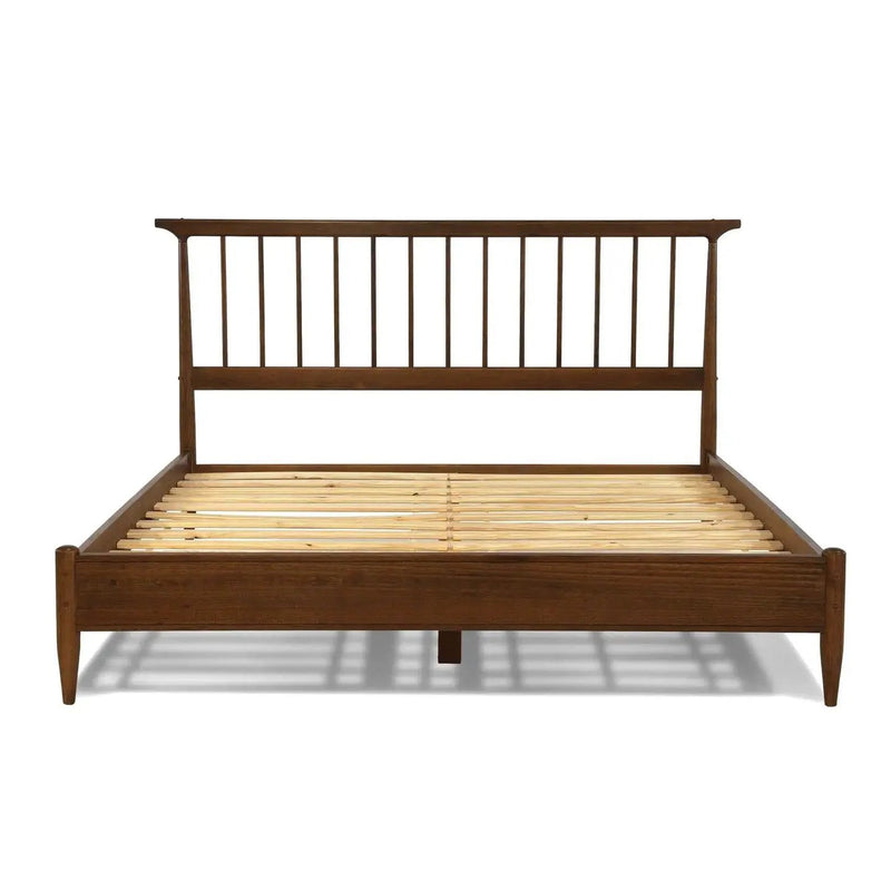 Queen Size Hardwood Mid Century Platform Bed Frame with Headboard in Walnut by HomePacific