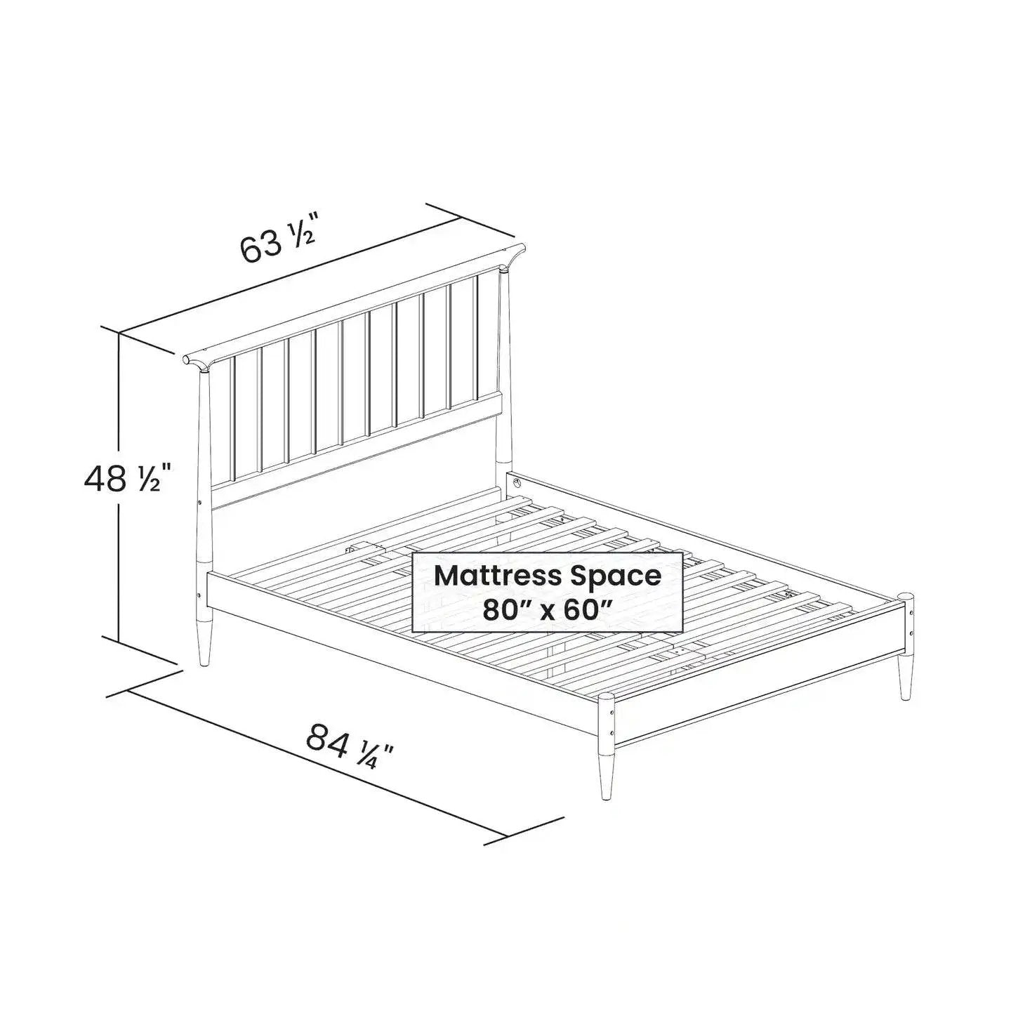 Queen Size Hardwood Mid Century Platform Bed Frame with Headboard in Walnut by HomePacific