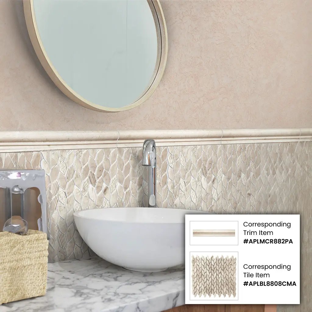 Beige 2x12 Polished Crema Marfil Chair Rail Marble Tile Trim (10 pack, 1.667 sq ft/case) by Apollo Tile