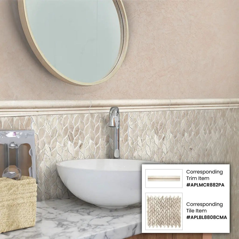 Beige 2x12 Polished Crema Marfil Chair Rail Marble Tile Trim (10 pack, 1.667 sq ft/case) by Apollo Tile