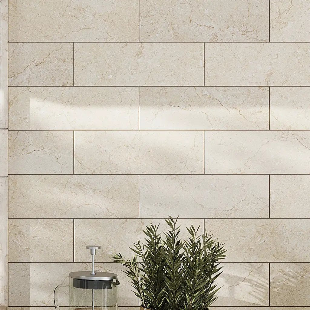 Beige 4x12 Honed Subway Crema Marfil Marble Tile (15 pack, 5 sq ft/case) by Apollo Tile