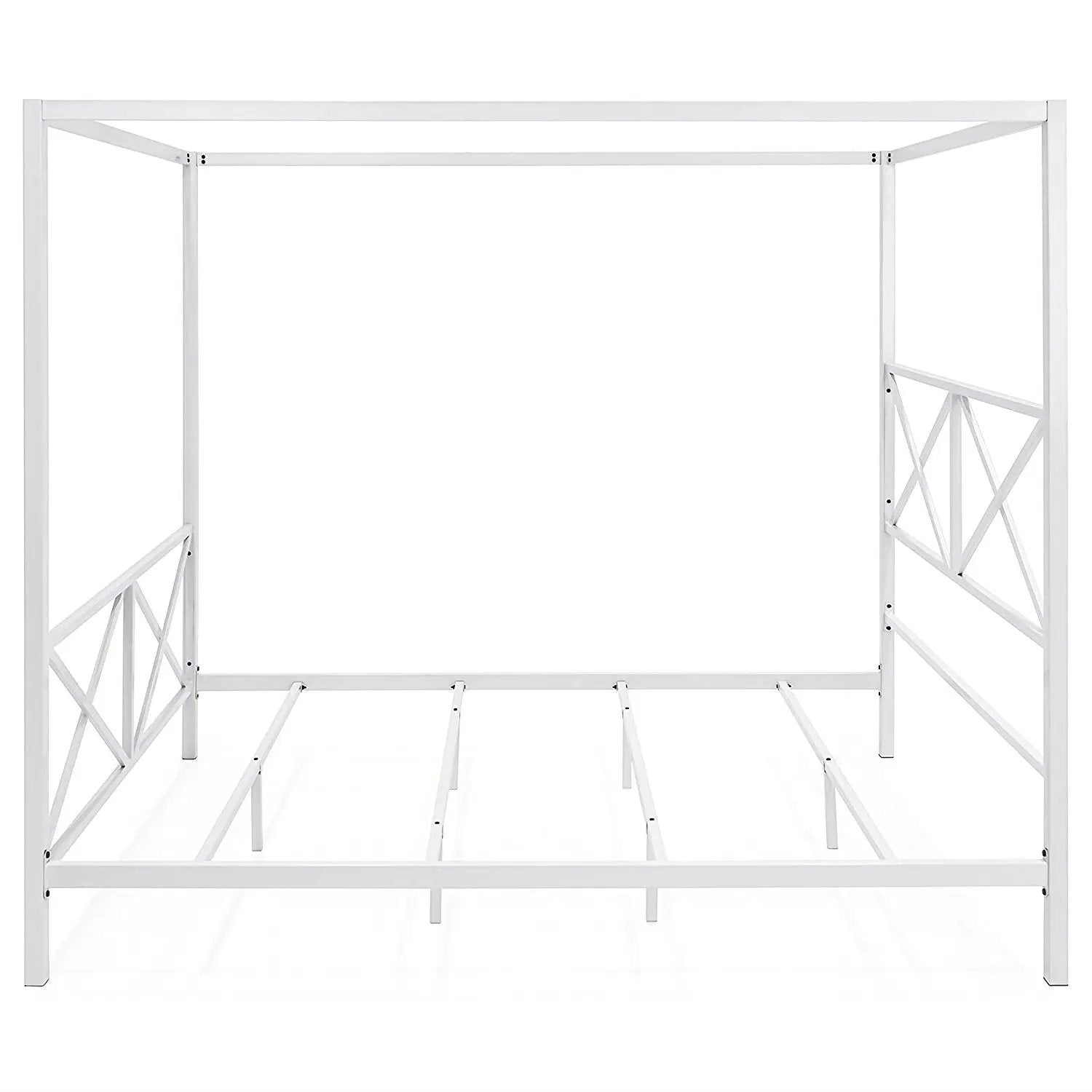 Queen size Modern Industrial Style White Metal Canopy Bed Frame by HomePacific