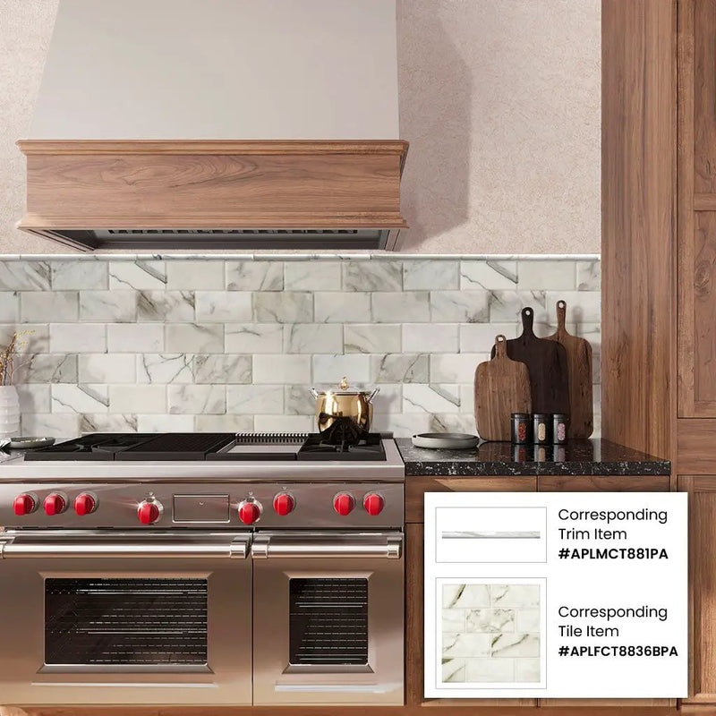 White 0.5x12 Polished Calacatta Gold Pencil Marble Tile Trim (10 pack, 0.5 sq ft/case) by Apollo Tile