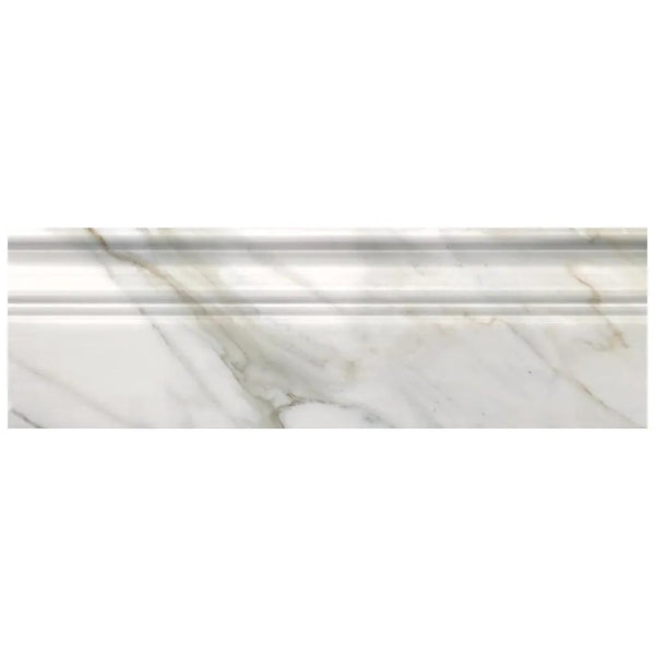 White 4x12 Calacatta Gold Polished Baseboard Marble Tile Trim (10 pack, 3.33 sq ft/case)