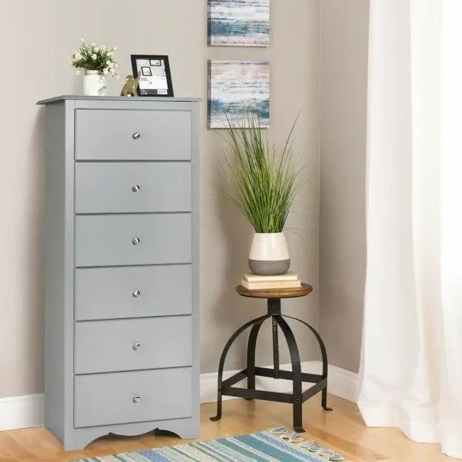 Modern Grey 6 Drawer Tall Wood Dresser Chest by HomePacific