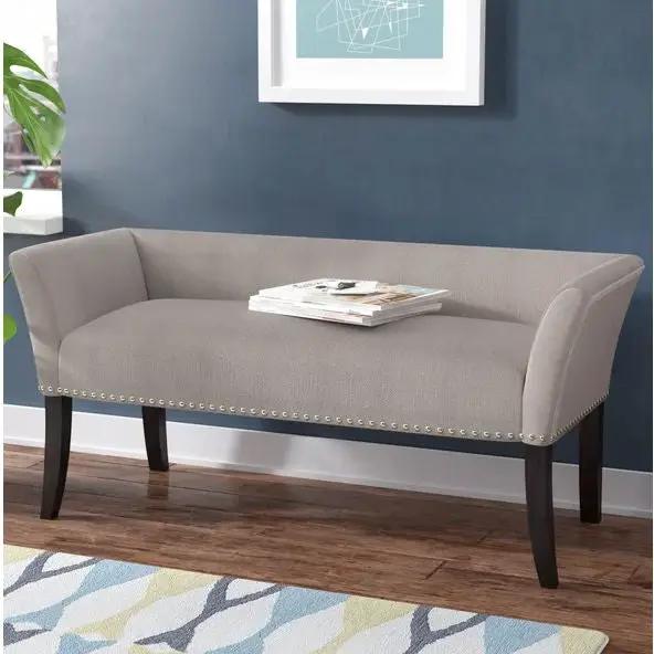 Modern Mid-Century Grey Upholstered Accent Bench by HomePacific