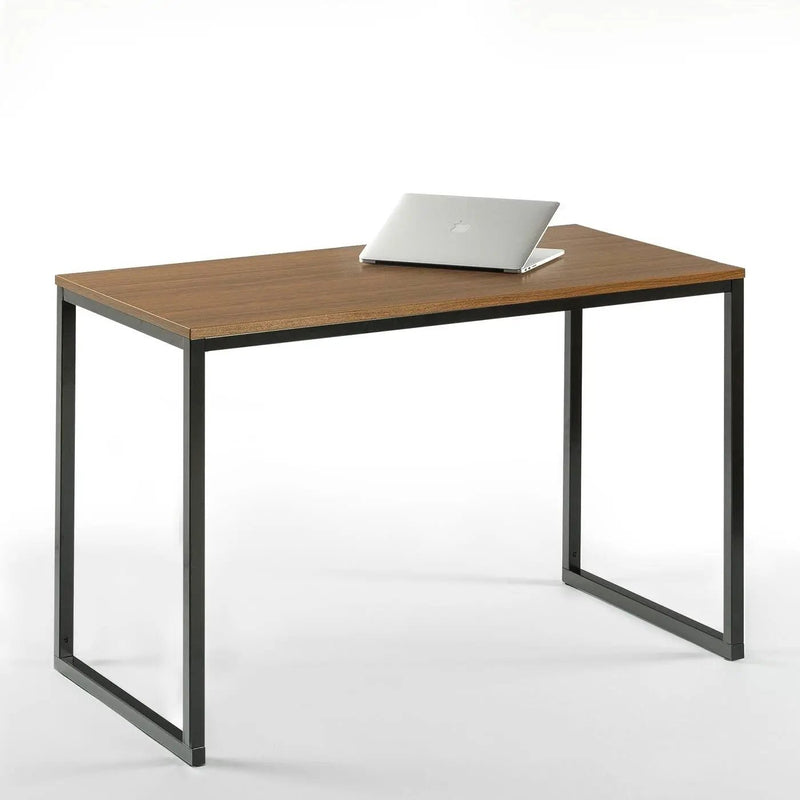 Modern Home Office Desk with Black Metal Frame and Brown Wood Top by HomePacific