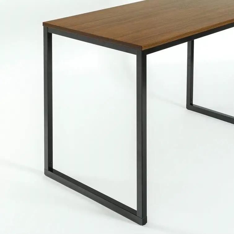 Modern Home Office Desk with Black Metal Frame and Brown Wood Top by HomePacific