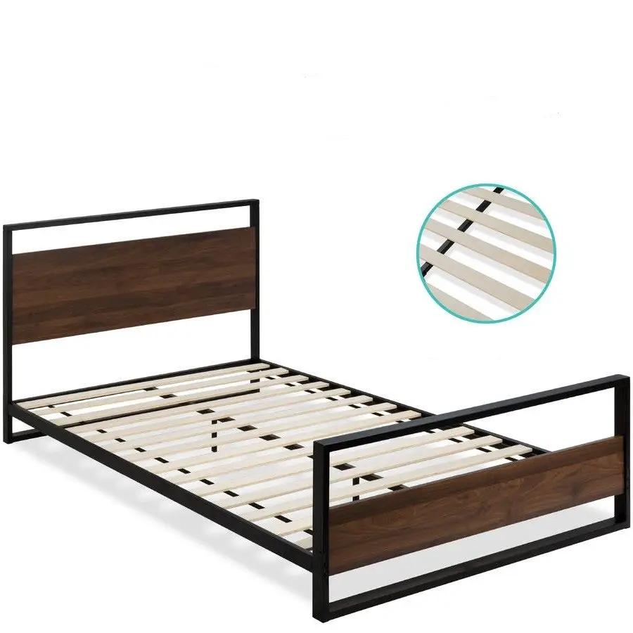 Modern FarmHome Queen Low Profile Metal Wood Platform Bed by HomePacific
