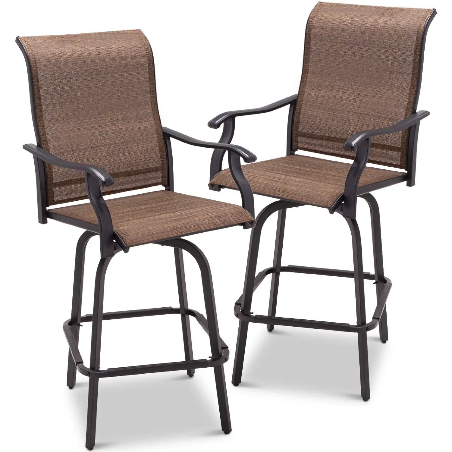 Set of 2 Brown All-Weather Mesh Swivel Barstools by HomePacific