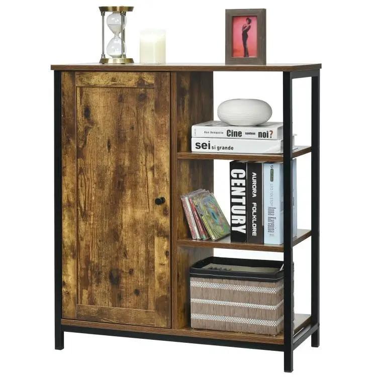 Modern Industrial Black Metal Brown Wood Sideboard Buffet Storage Shelf Cabinet by HomePacific