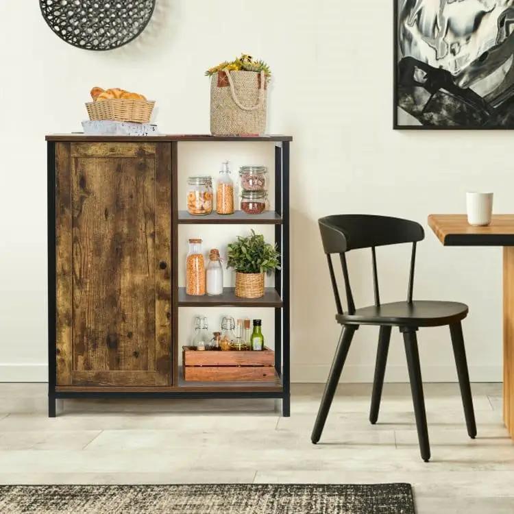 Modern Industrial Black Metal Brown Wood Sideboard Buffet Storage Shelf Cabinet by HomePacific