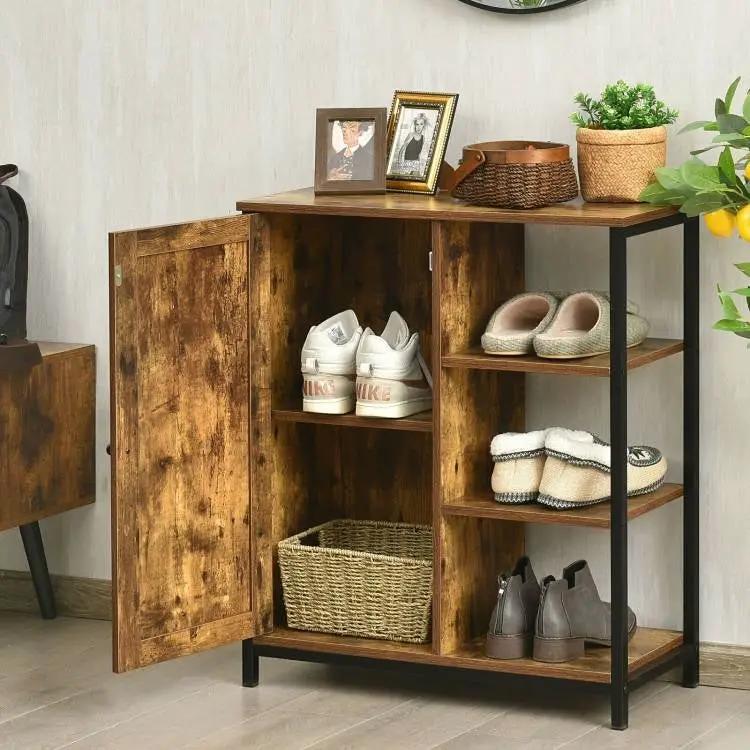 Modern Industrial Black Metal Brown Wood Sideboard Buffet Storage Shelf Cabinet by HomePacific