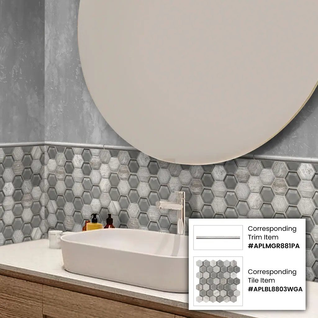 Wooden Grey Glass 12x12 Polished Etched Hexagon Marble Mosaic Tile (5 pack, 4.92 sq ft/case) by Apollo Tile
