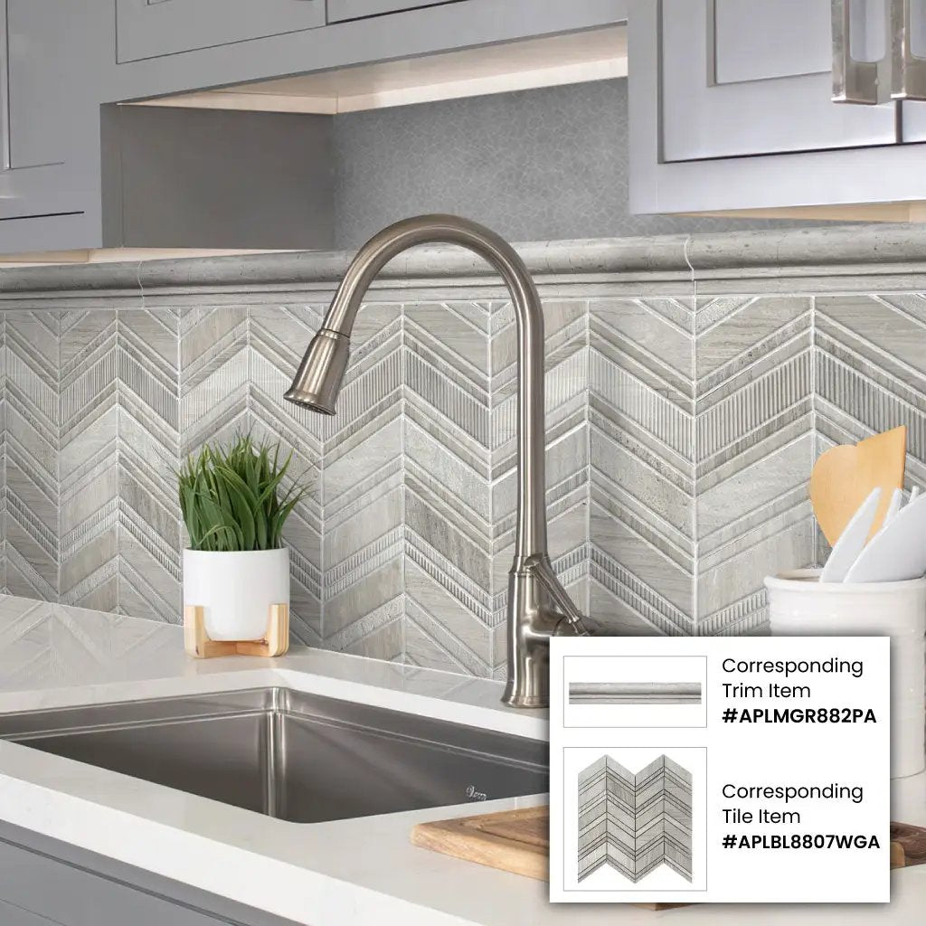 Wooden Grey 2x12 Polished Chair Rail Marble Tile Trim (10 pack, 1.667 sq ft/case) by Apollo Tile