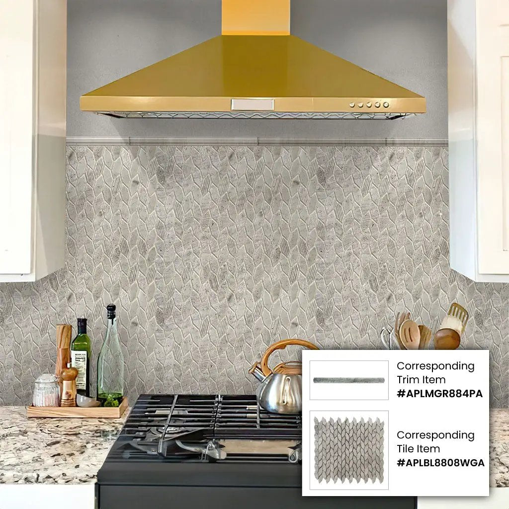 Wooden Grey 12x12 Polished Etched Hexagon Marble Mosaic Tile (5 pack, 4.92 sq ft/case) by Apollo Tile