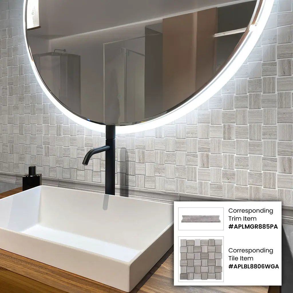 Wooden Grey 2x12 Chair Rail Polished Marble Tile Trim (10 pack, 1.667 sq ft/case) by Apollo Tile