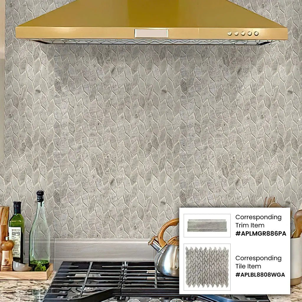 Wooden Grey 12x12 Polished Etched Hexagon Marble Mosaic Tile (5 pack, 4.92 sq ft/case) by Apollo Tile