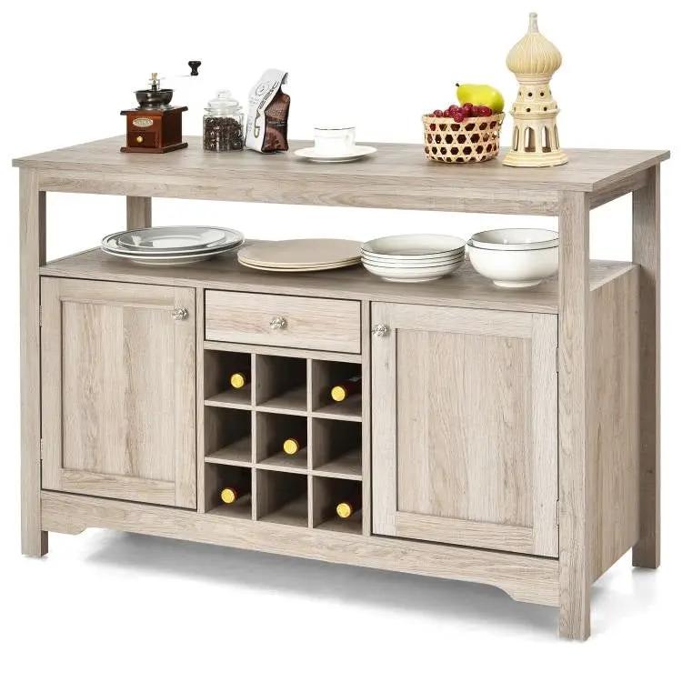 Grey Wood Sideboard Buffet Server Cabinet with Wine Rack and Storage Shelf by HomePacific