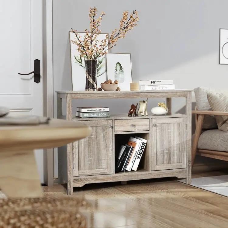 Grey Wood Sideboard Buffet Server Cabinet with Wine Rack and Storage Shelf by HomePacific