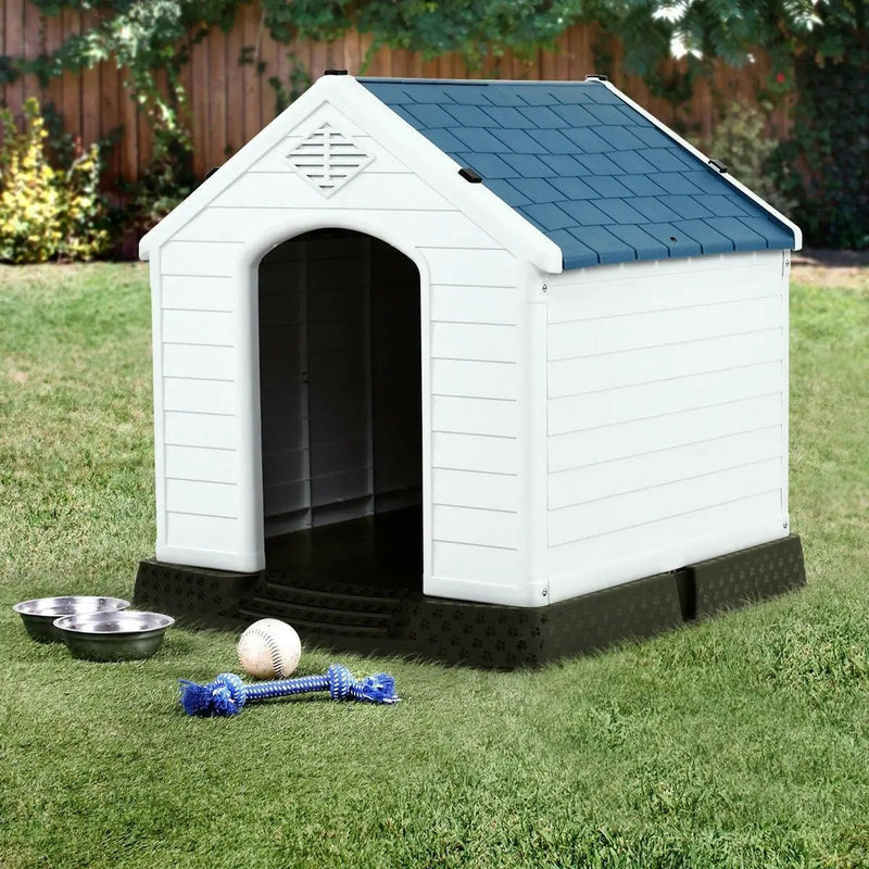 Medium size Outdoor Heavy Duty Blue and White Plastic Dog House by HomePacific