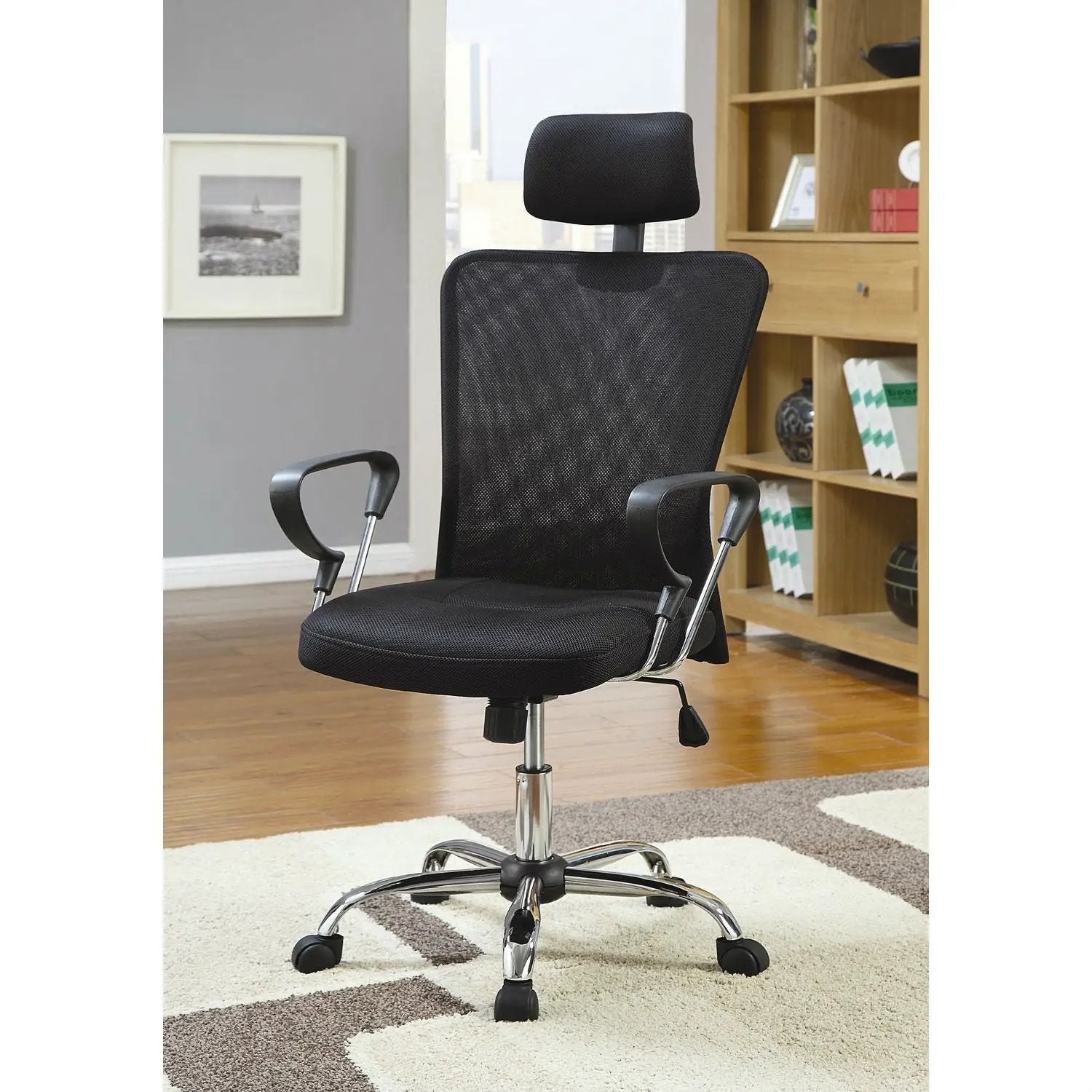High Back Executive Mesh Office Computer Chair with Headrest in Black by HomePacific
