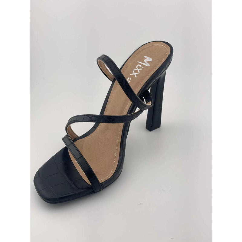 MIXX SHUZ MISS BLACK CROC PU HEELS by Selzalot