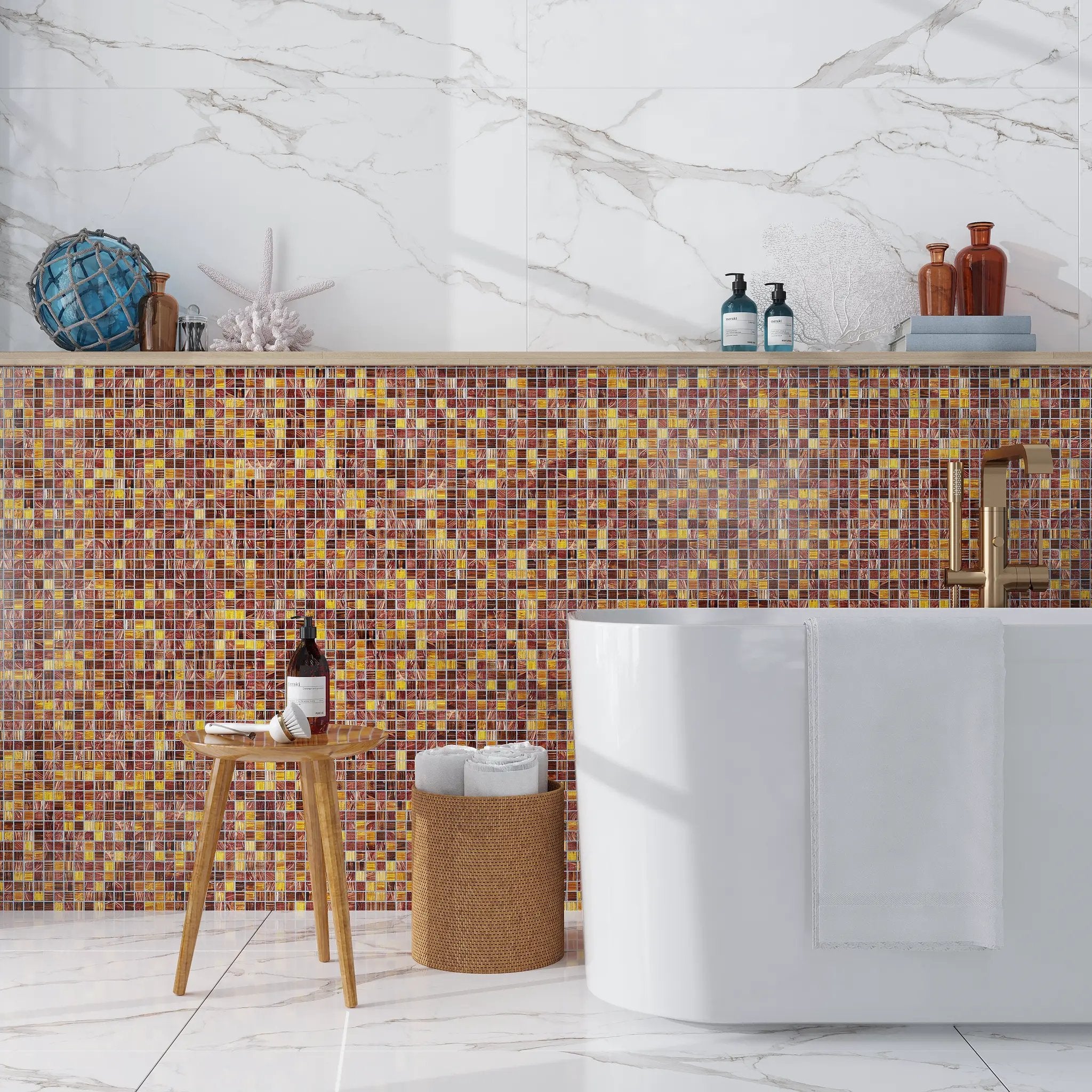 Brown Yellow 12x12 Glossy Uniform Square Glass Mosaic Tile (20 pack, 20 sq ft/case) by Apollo Tile