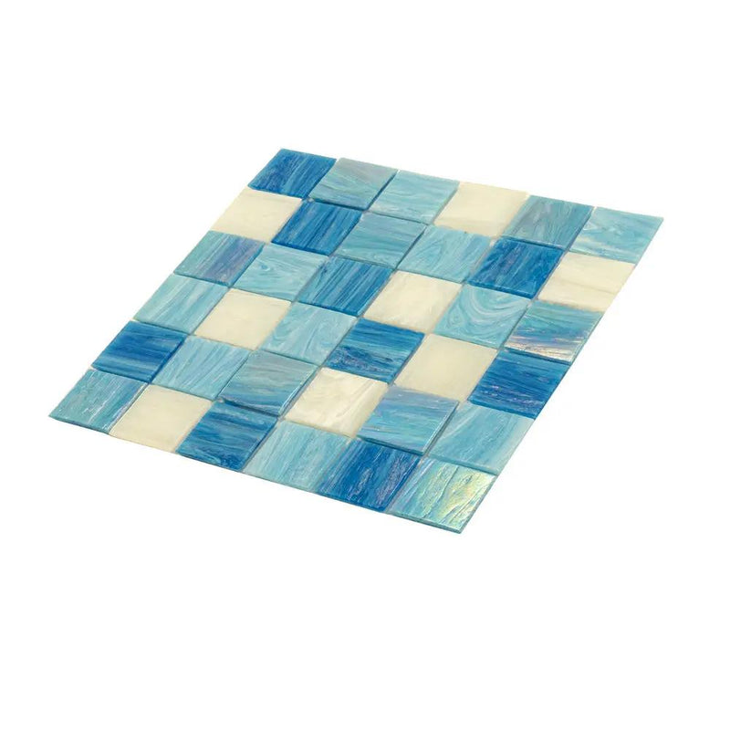 Blue White 12x12 Glossy Glass Uniform Square Mosaic Tile (20 pack, 20 sq ft/case) by Apollo Tile
