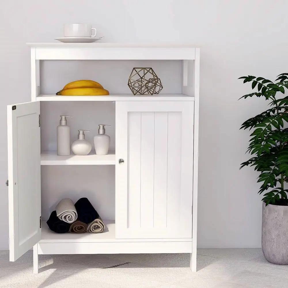2-Door Bathroom Linen Cabinet with Storage Shelf in White Wood Finish by HomePacific