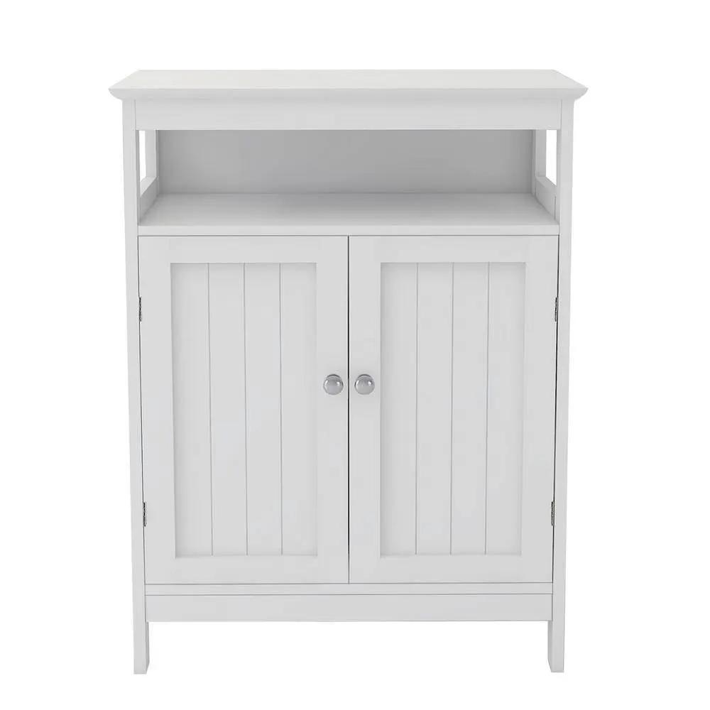 2-Door Bathroom Linen Cabinet with Storage Shelf in White Wood Finish by HomePacific
