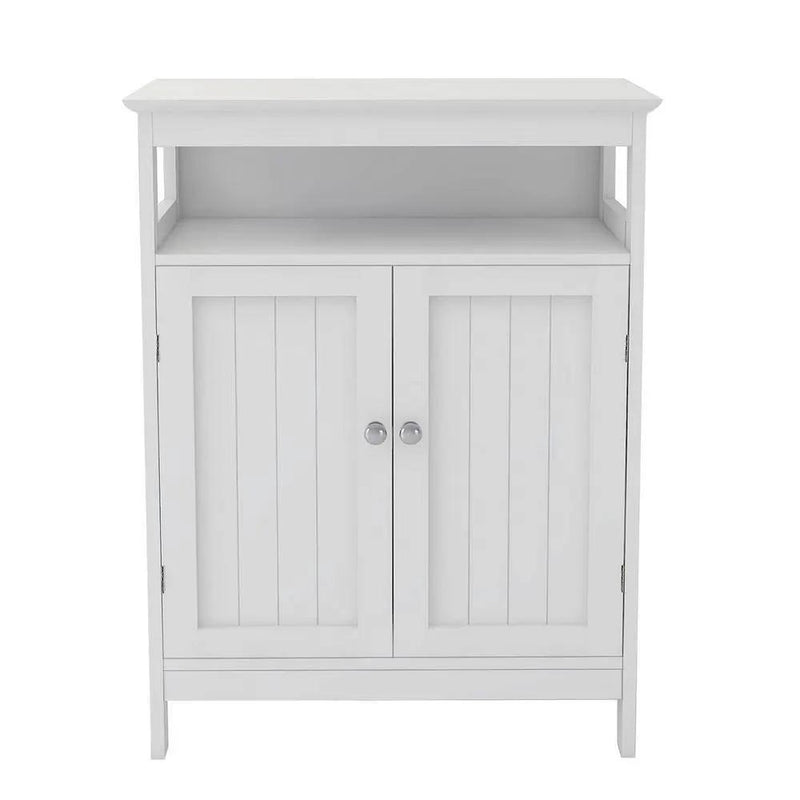 2-Door Bathroom Linen Cabinet with Storage Shelf in White Wood Finish by HomePacific