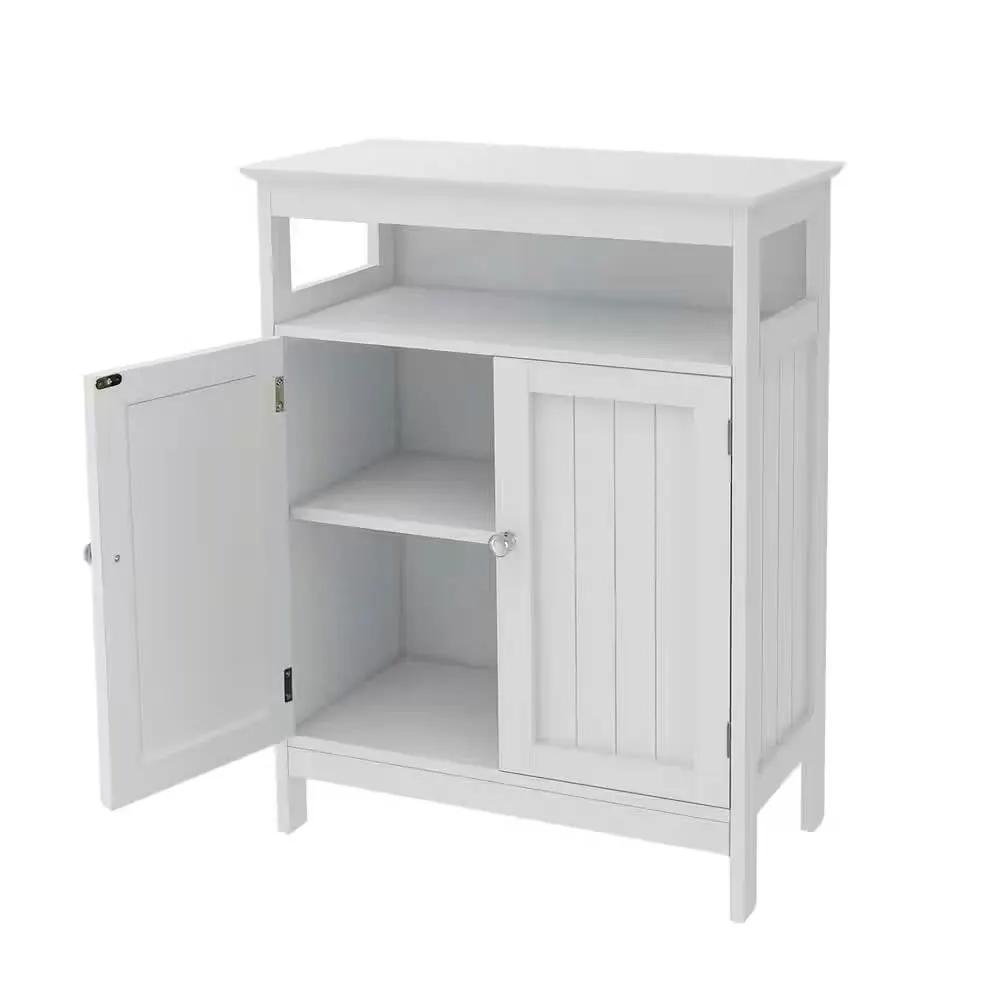2-Door Bathroom Linen Cabinet with Storage Shelf in White Wood Finish by HomePacific