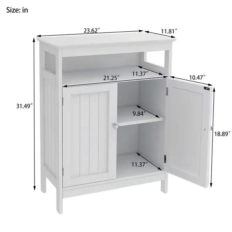 2-Door Bathroom Linen Cabinet with Storage Shelf in White Wood Finish by HomePacific