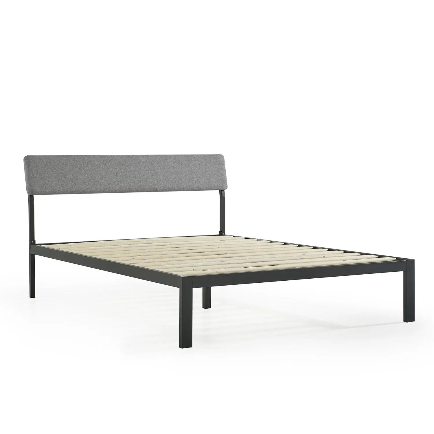 King Size Grey Soft Fabric Metal Headboard Platform Bed Wooden Slats by HomePacific