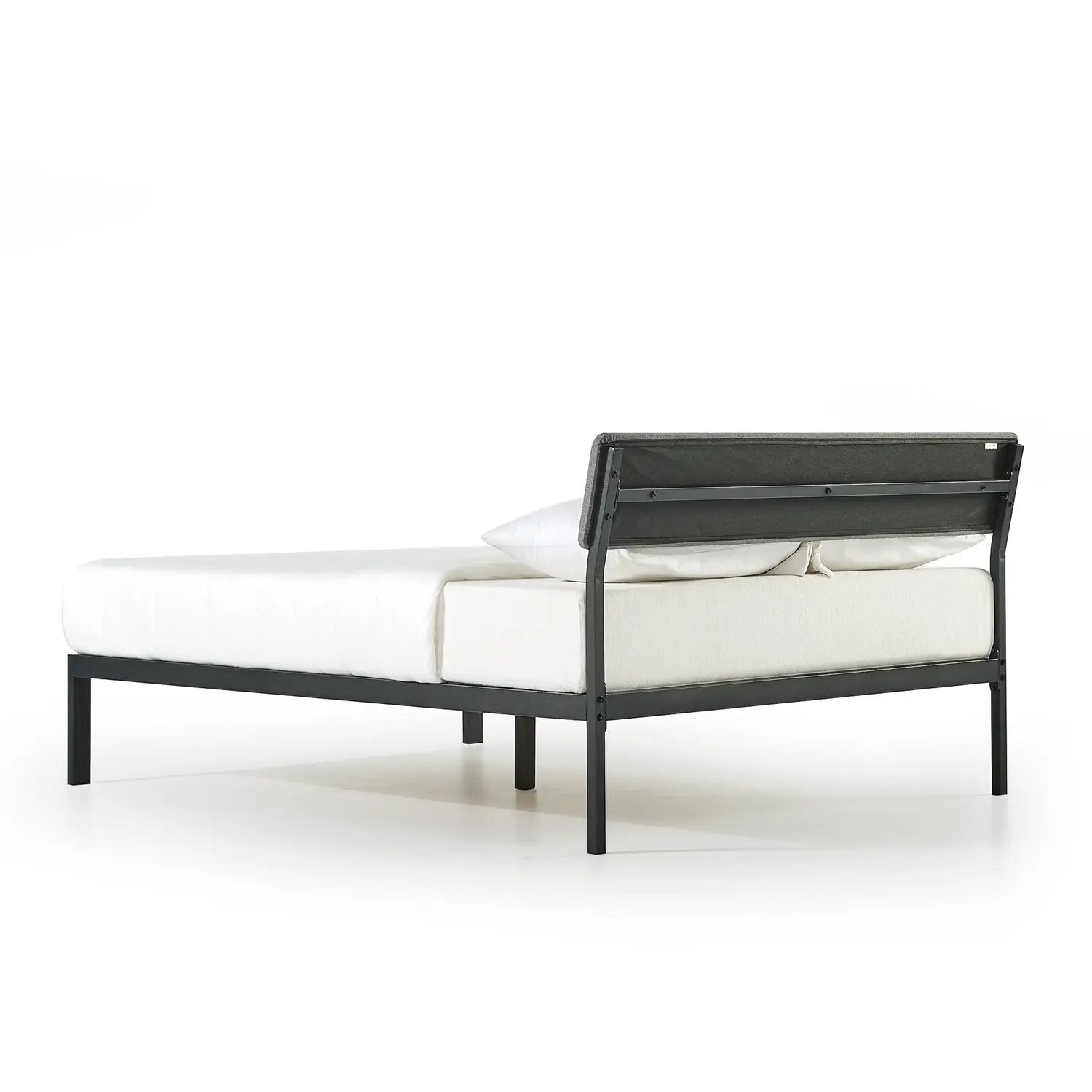 King Size Grey Soft Fabric Metal Headboard Platform Bed Wooden Slats by HomePacific
