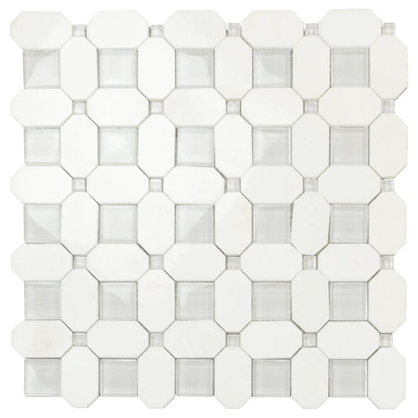5-Pack White, Blue 12-in x 12-in Polished Glass Wall Tile