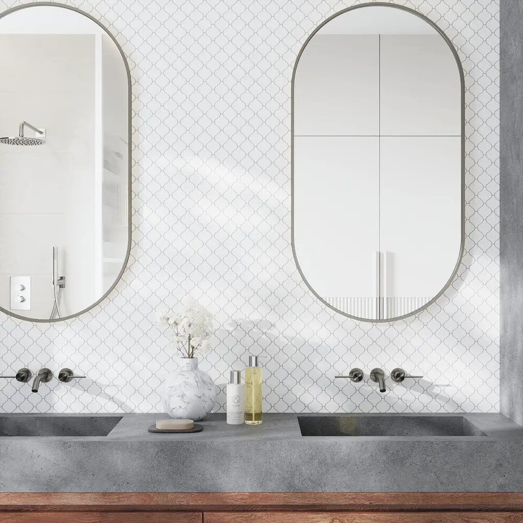 Snow White 10x11 Polished Arabesque Thassos Marble Mosaic Tile (5 pack, 3.75 sq ft/case) by Apollo Tile