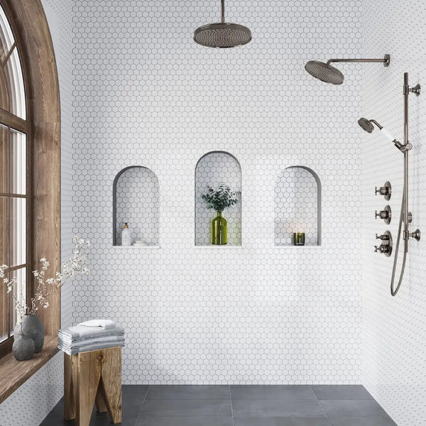 Pearl White 12x12 Polished Hexagon Thassos Marble Mosaic Tile (5 pack, 4.83 sq ft/case), photo 2 of 3