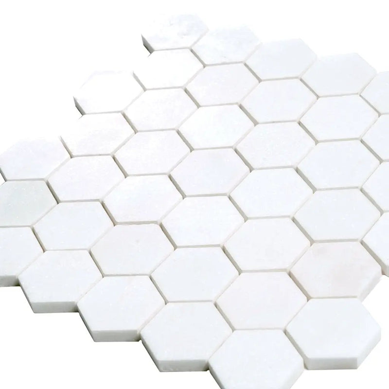 Snow White 12x12 Honed Hexagon Thassos Marble Mosaic Tile (5 pack, 4.83 sq ft/case) by Apollo Tile