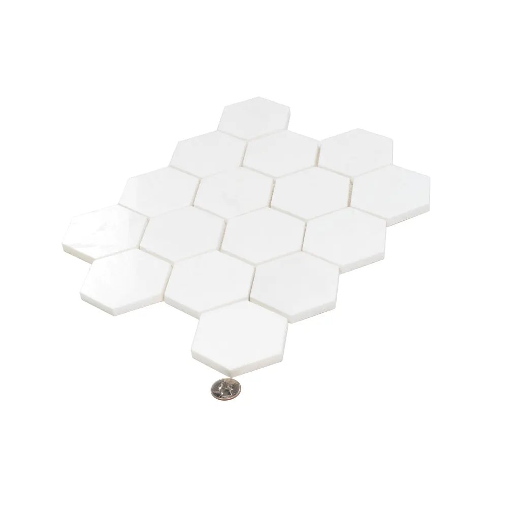 Snow White 10x12 Polished Hexagon Thassos Marble Mosaic Tile (5 pack, 4.46 sq ft/case) by Apollo Tile