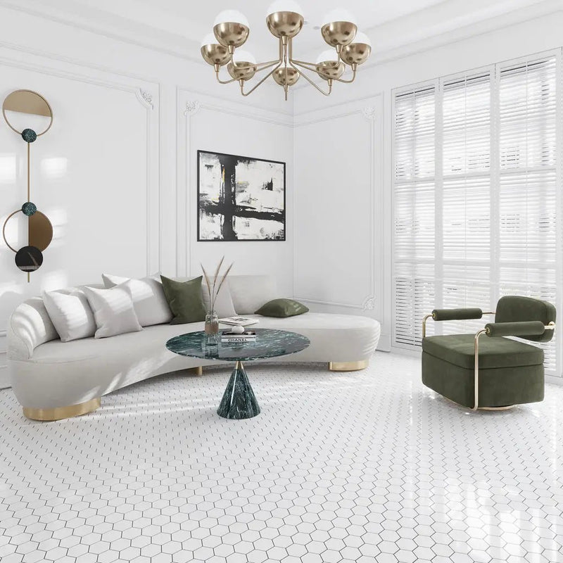 Snow White 10x12 Polished Hexagon Thassos Marble Mosaic Tile (5 pack, 4.46 sq ft/case) by Apollo Tile