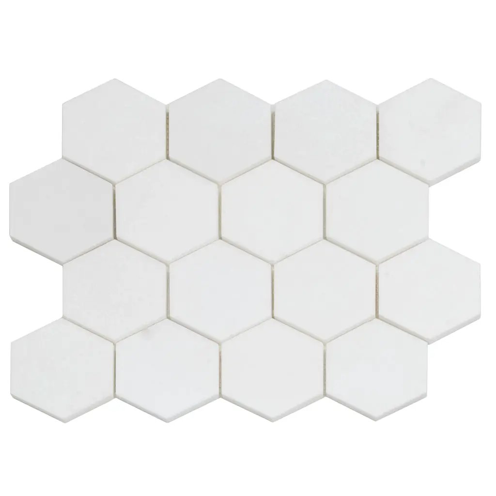 Snow White 10x12 Honed Hexagon Thassos Marble Mosaic Tile (5 pack, 4.46 sq ft/case) by Apollo Tile