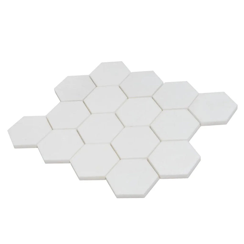 Snow White 10x12 Honed Hexagon Thassos Marble Mosaic Tile (5 pack, 4.46 sq ft/case) by Apollo Tile